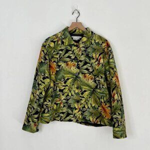 Maggy London Floral Leaves Long Sleeves Vintage 100% Silk Jacket Size 14